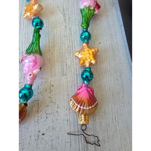 Radko flamingo shell keys Garland RARE vintage Glass Pink glitter gold Xmas tree - Picture 2 of 13